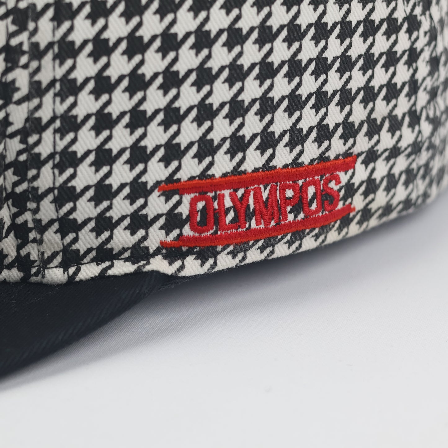 Vintage Olympos Houndstooth Snapback Thrifted Hat - Black & White Crown Cap