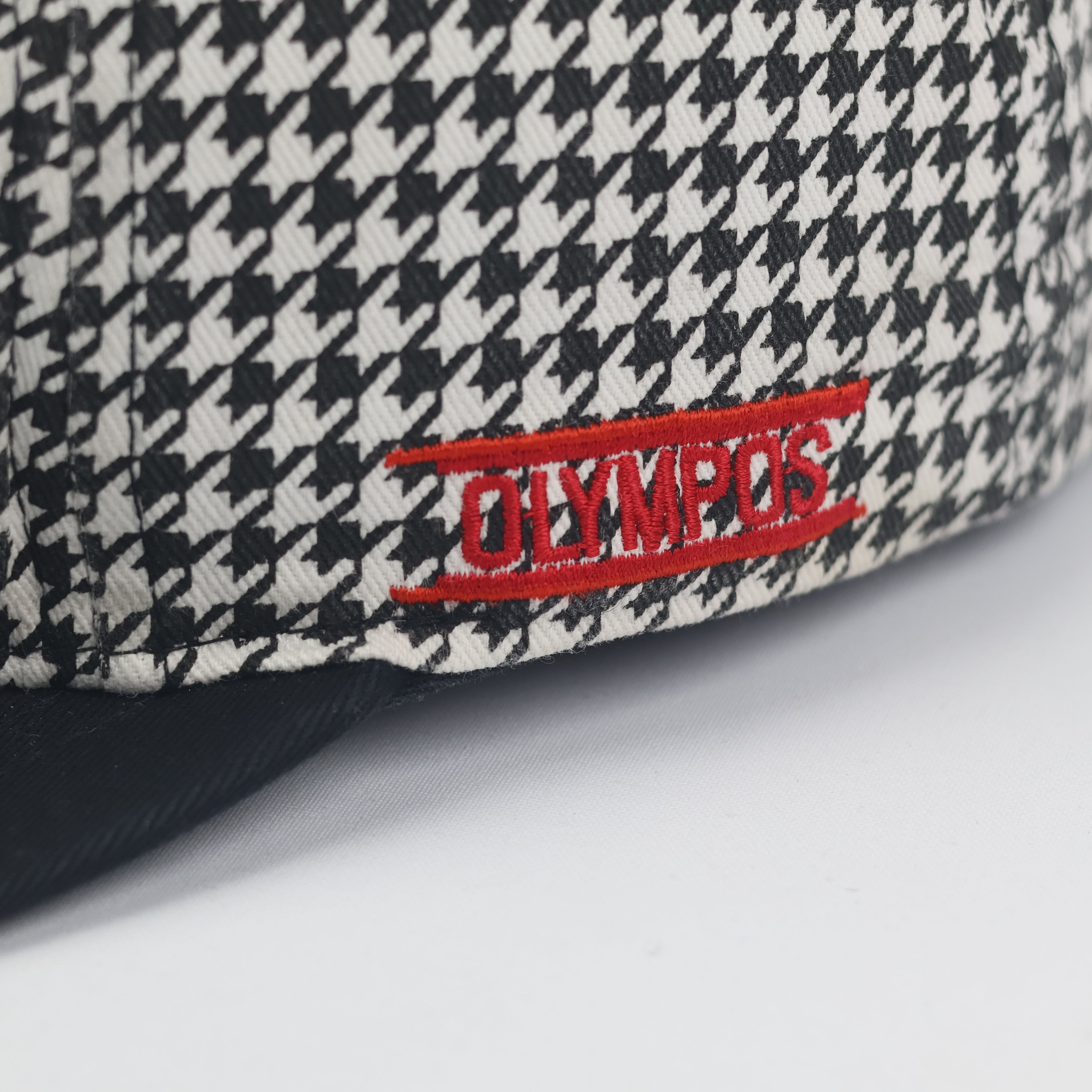 Vintage Olympos Houndstooth Snapback Thrifted Hat - Black & White Crown Cap