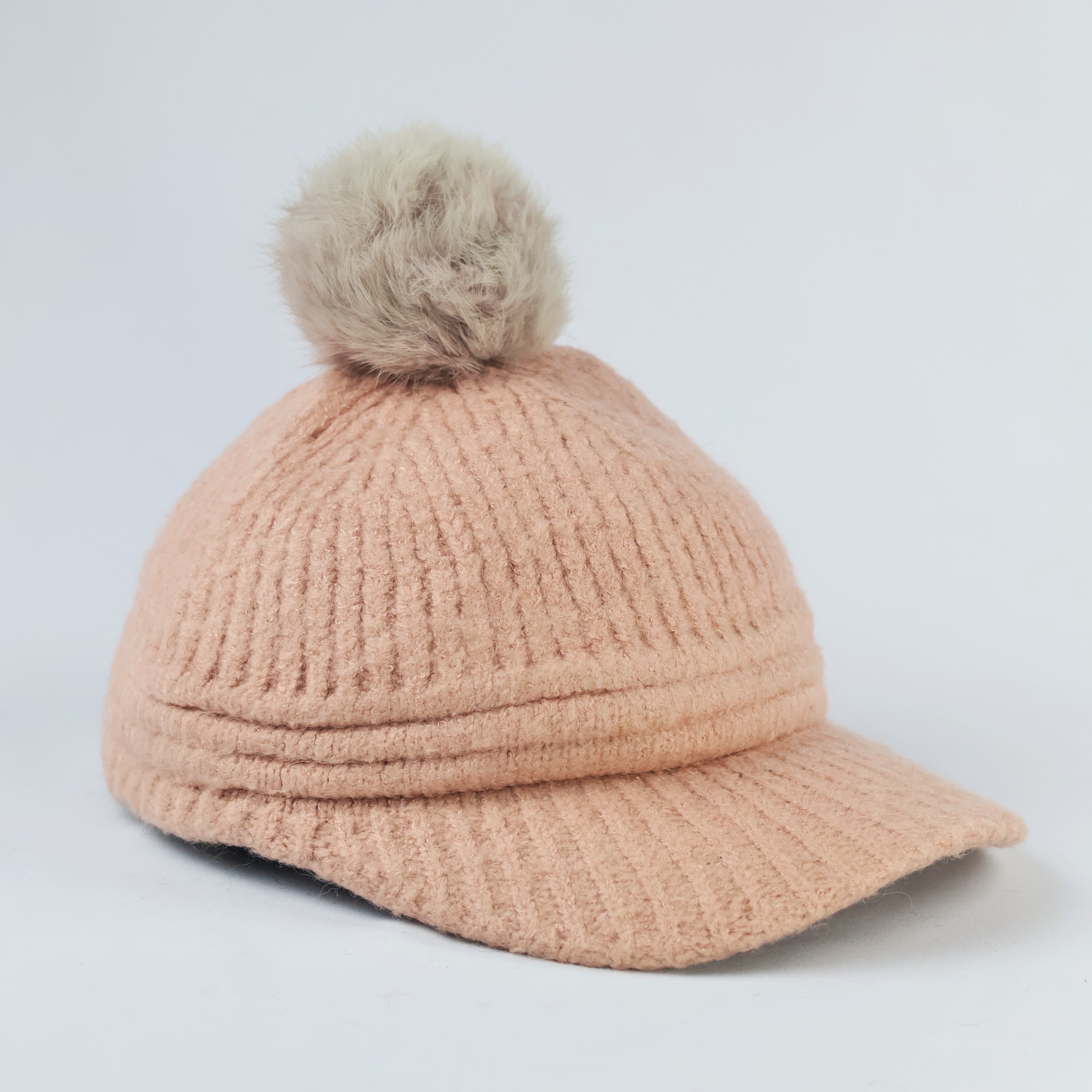 Women’s Soft Pink Rib-Knit Thrifted Beanie – Cozy Cuffed Winter Hat