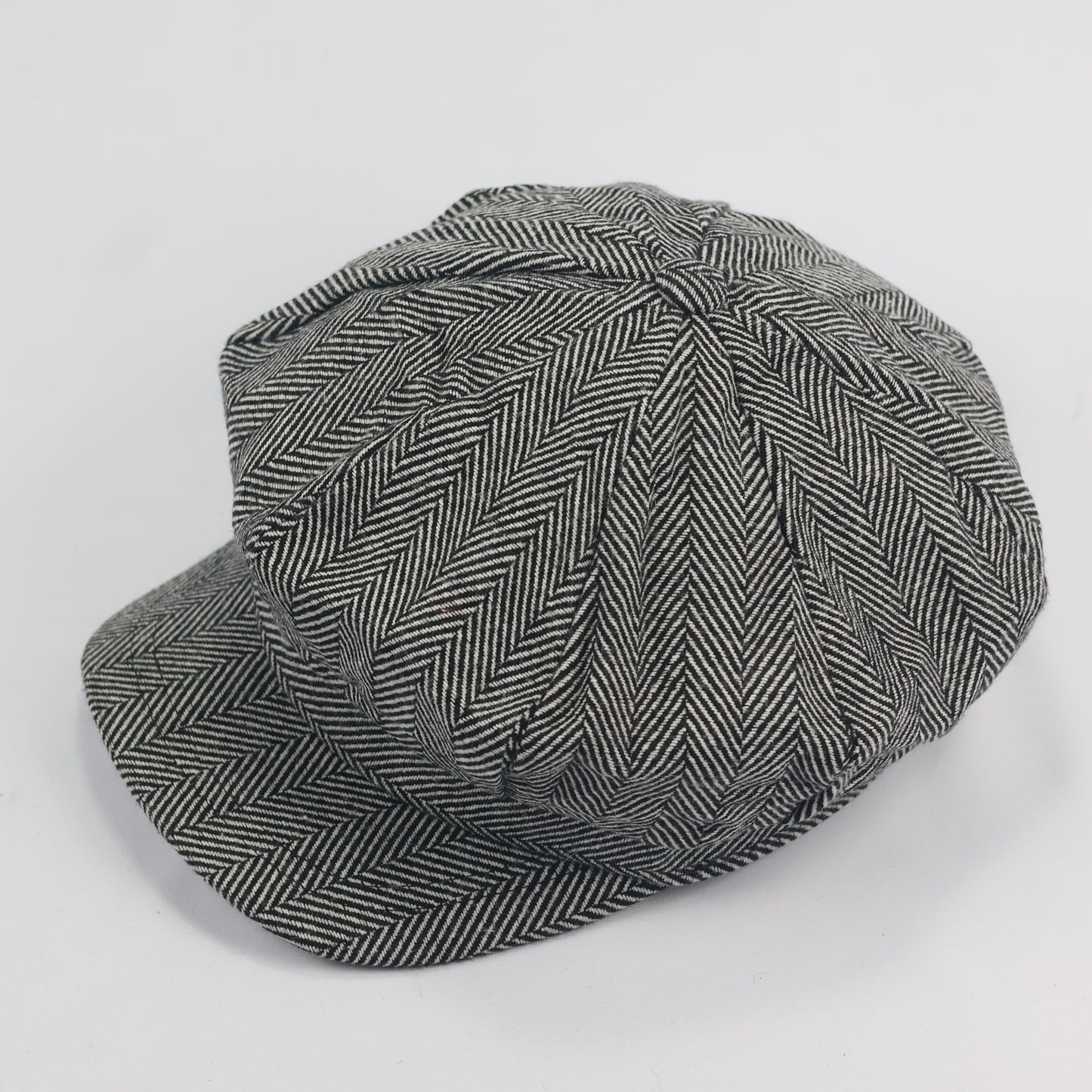 Vintage Herringbone Newsboy Thhrifted Cap - Classic Grey Tweed Flat Hat