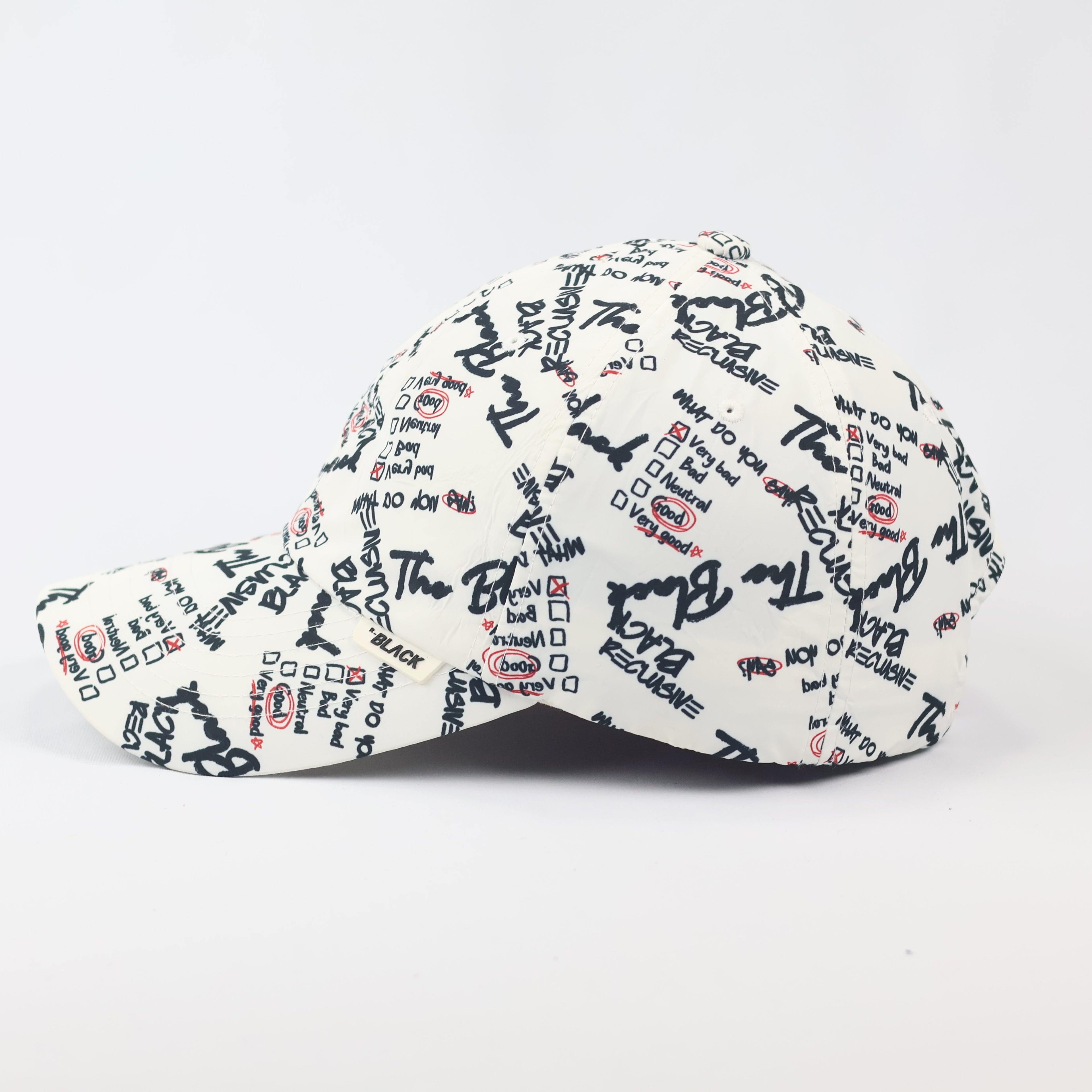 B.Reclusive Graffiti Print Baseball Thrifted Cap - Trendy White & Black Streetwear Hat