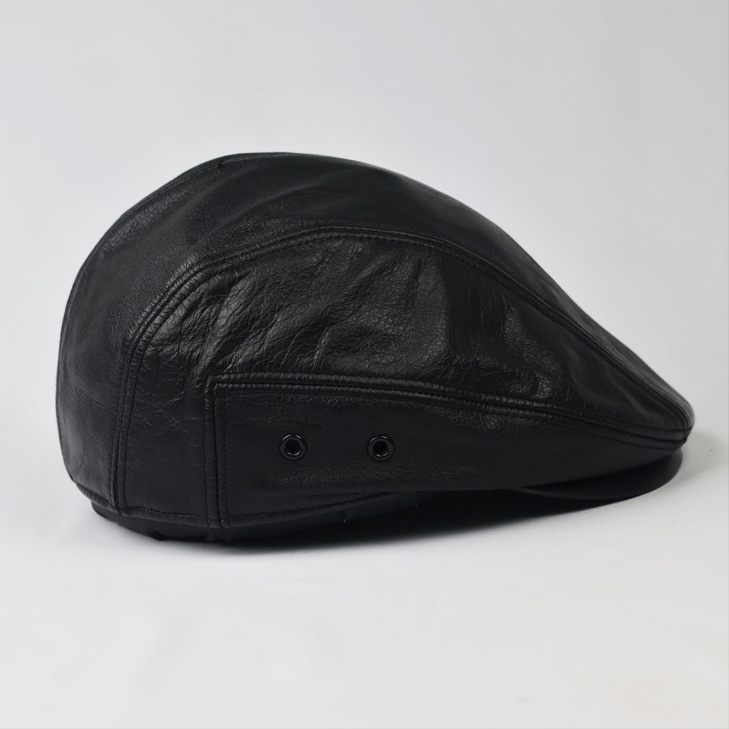 Bear-S Premium Black Genuine Leather Flat Cap - Vintage Ivy Hat