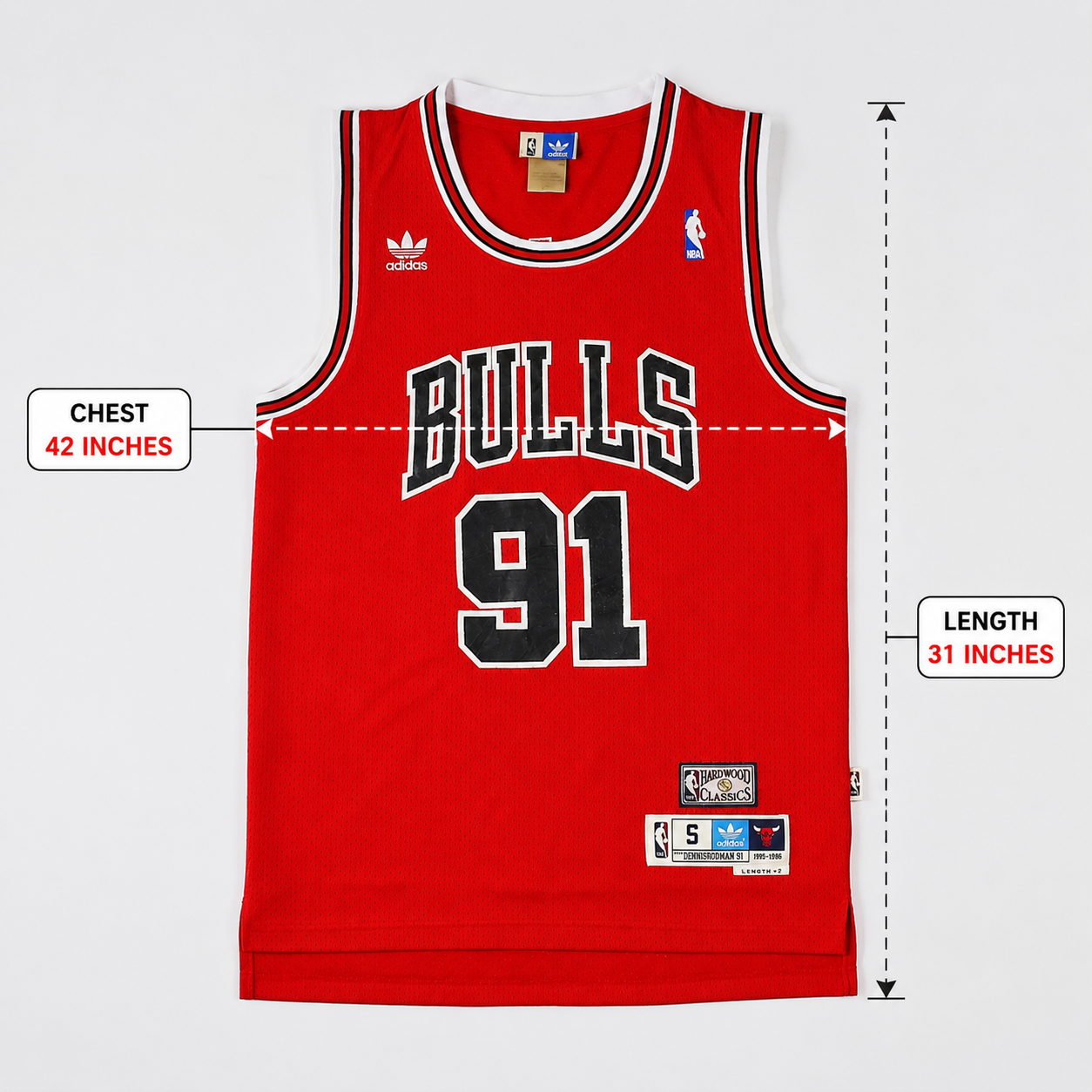 Vintage Adidas NBA Chicago Bulls Dennis Rodman #91 Hardwood Classics Jersey