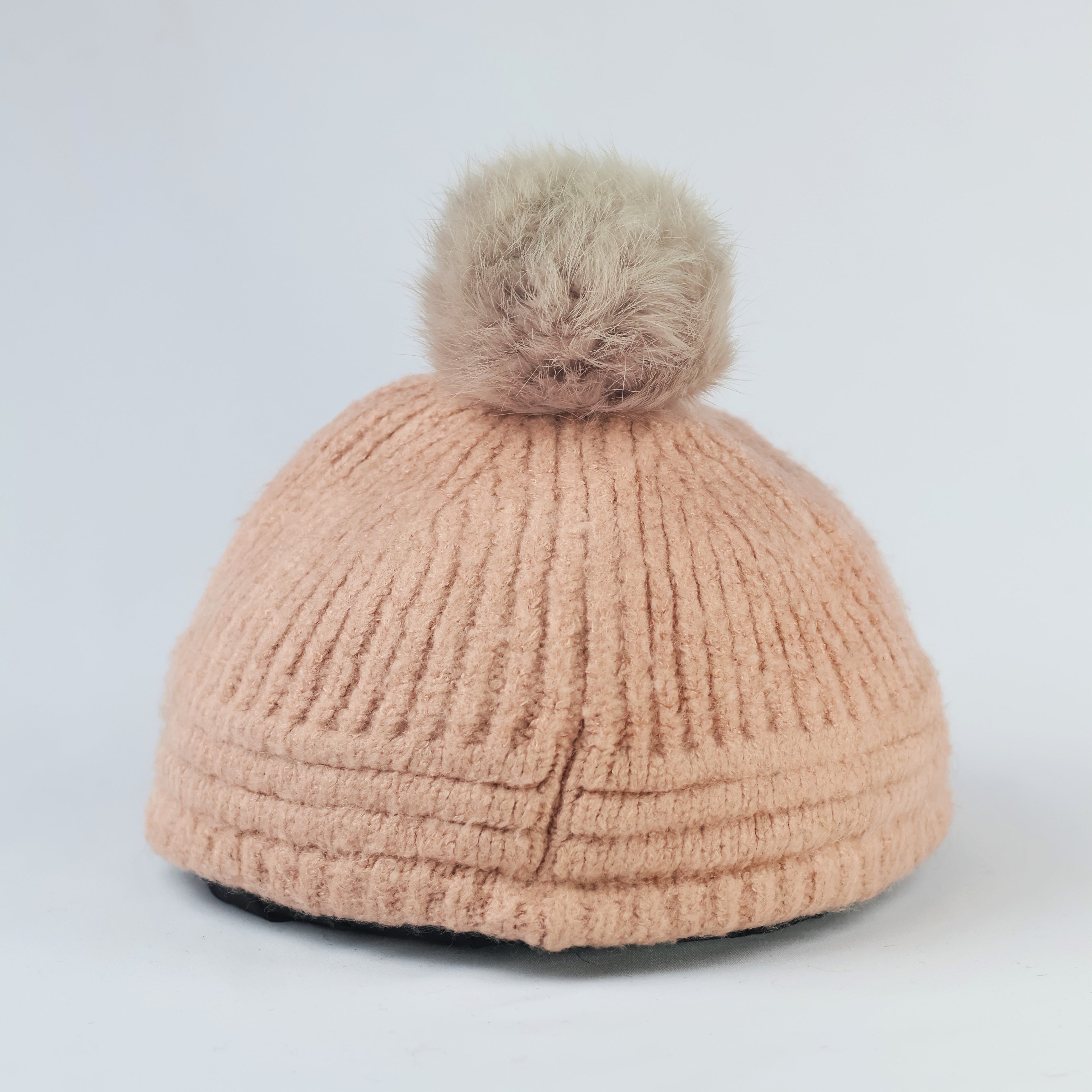 Women’s Soft Pink Rib-Knit Thrifted Beanie – Cozy Cuffed Winter Hat