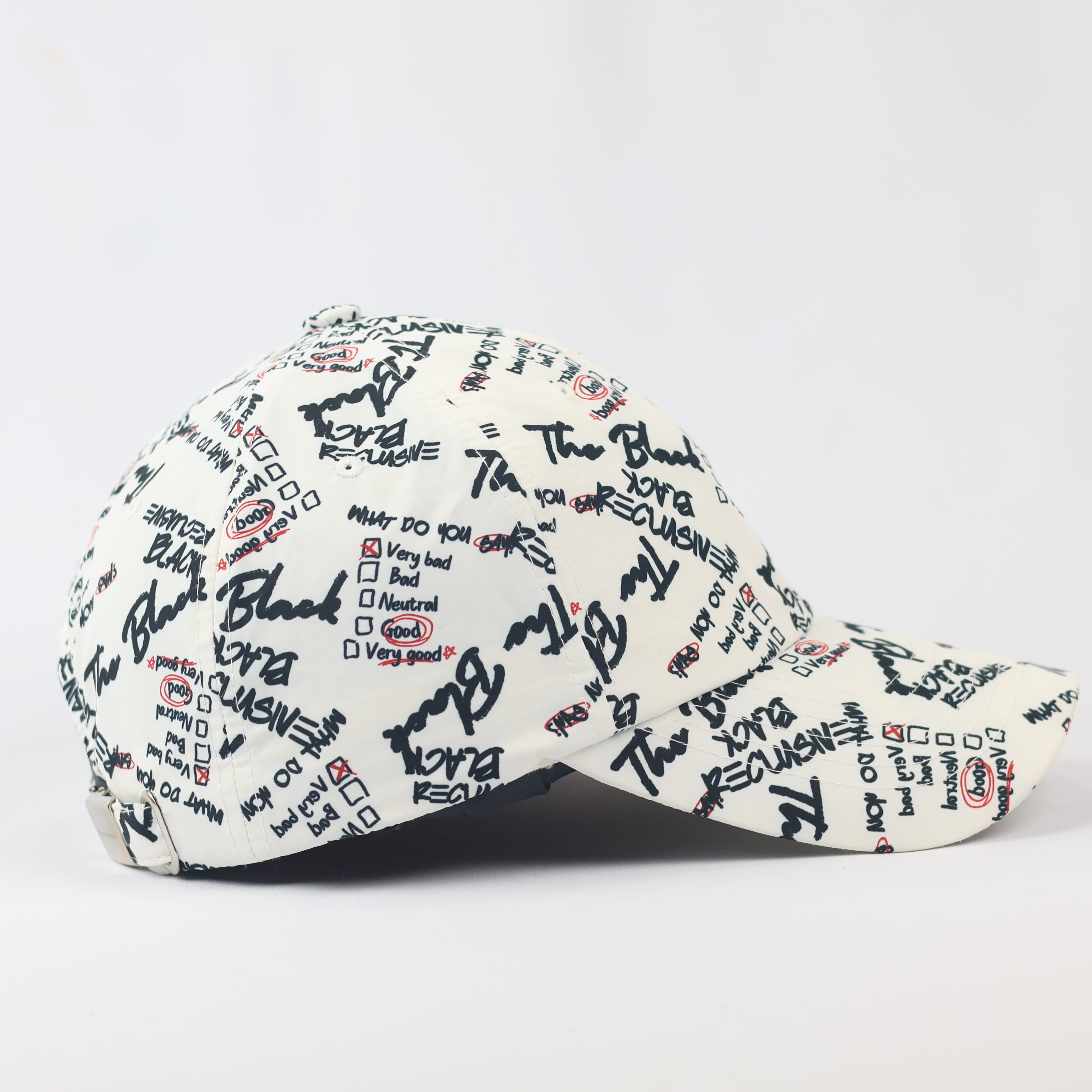 B.Reclusive Graffiti Print Baseball Thrifted Cap - Trendy White & Black Streetwear Hat