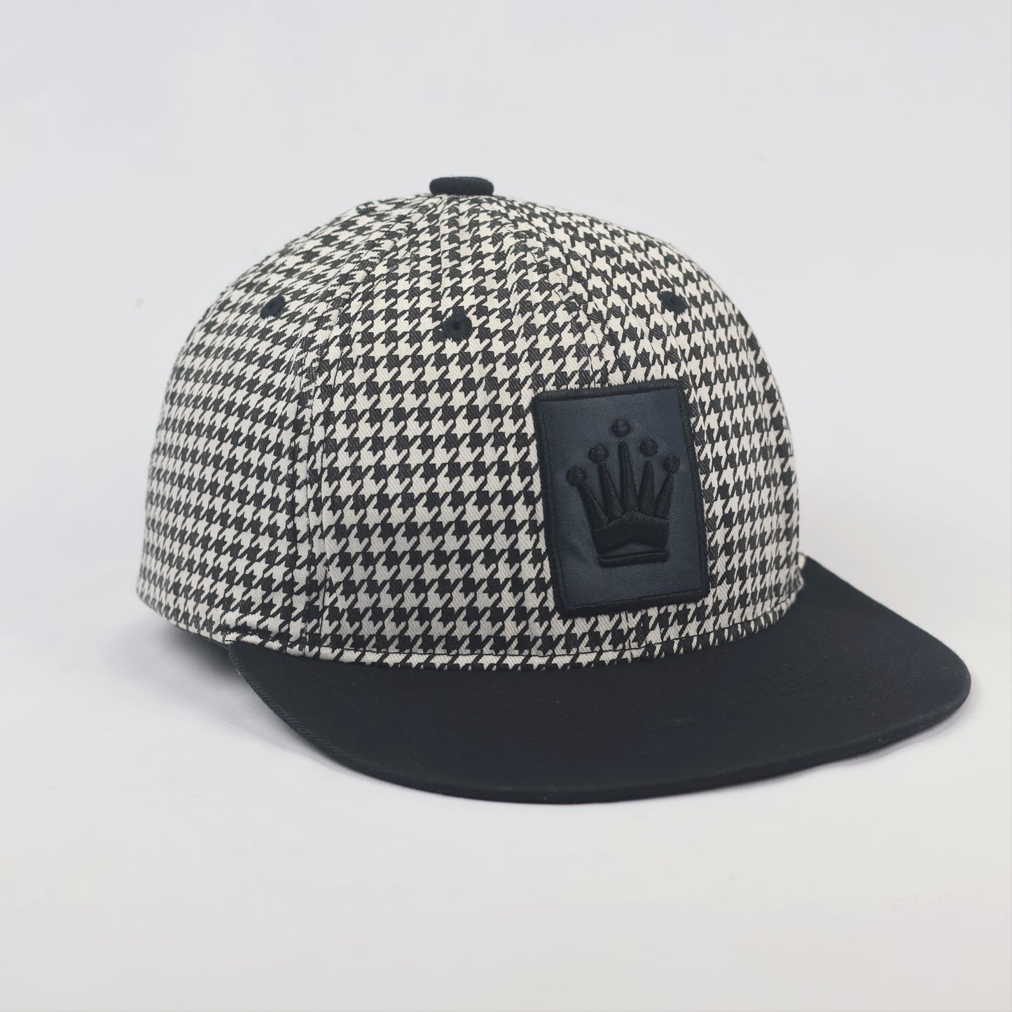 Vintage Olympos Houndstooth Snapback Thrifted Hat - Black & White Crown Cap