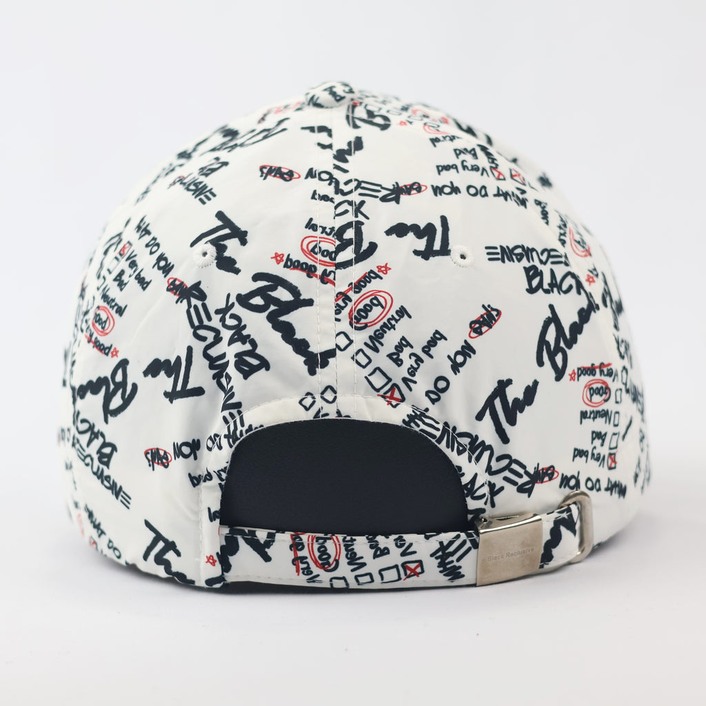 B.Reclusive Graffiti Print Baseball Thrifted Cap - Trendy White & Black Streetwear Hat