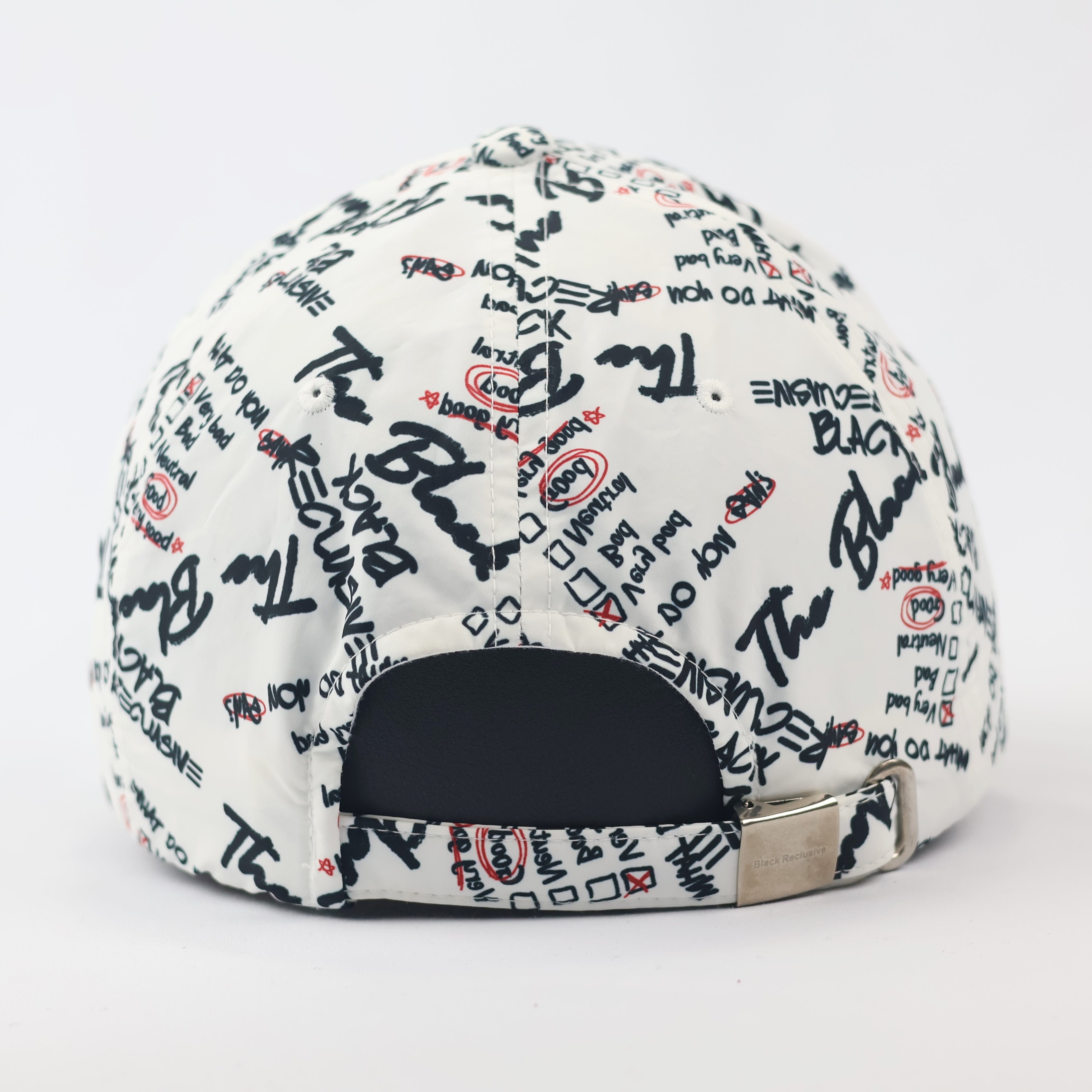 B.Reclusive Graffiti Print Baseball Thrifted Cap - Trendy White & Black Streetwear Hat
