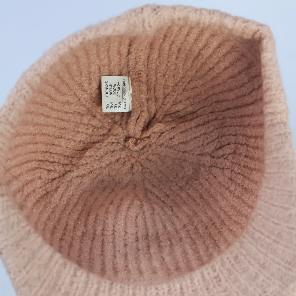 Women’s Soft Pink Rib-Knit Thrifted Beanie – Cozy Cuffed Winter Hat