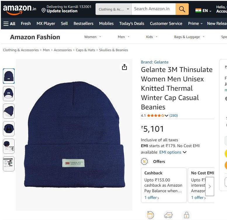 RAINBIRD Blue Winter Thrifted Cap with 3M Technology - High Performance Warmth