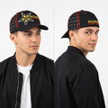 Thrifted Black Rockstar Energy Drink Cap with Star Print & Red Piping - Fitted 57cm | 10993