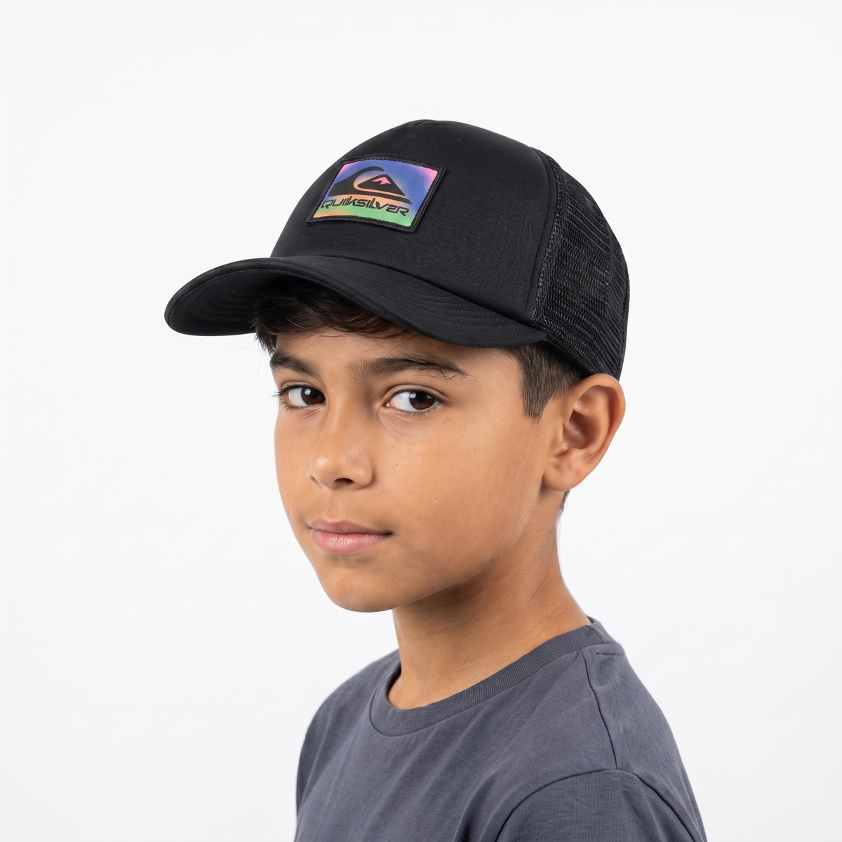 Thrifted Quiksilver Youth Black Foam Mesh Trucker Cap | 10222