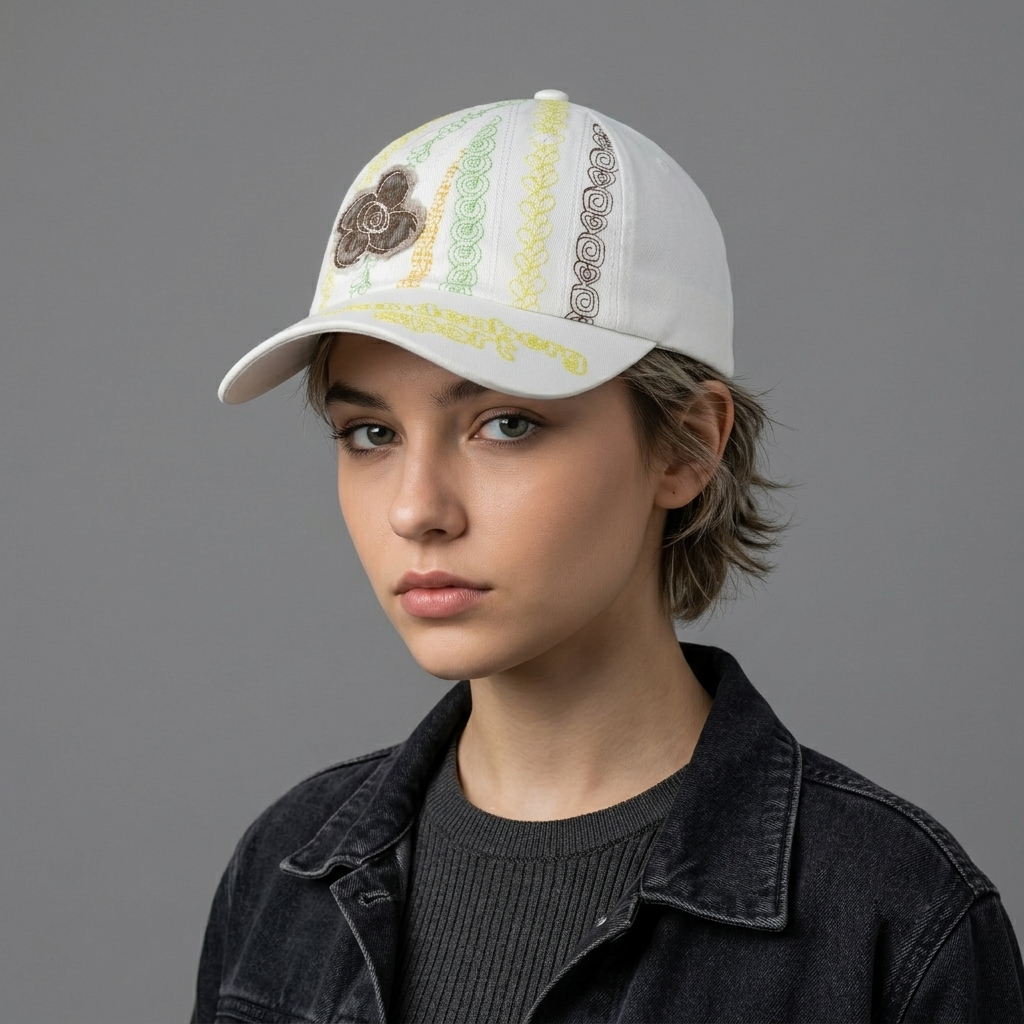 Thrifted Vandenberg Sport White Floral Embroidery Cotton Cap (Size 56–57 cm) |10857