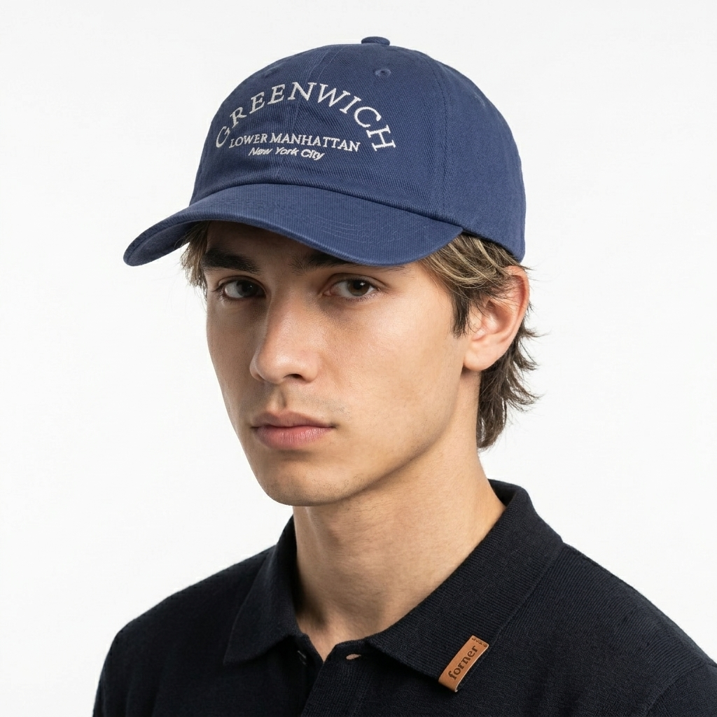 Thrifted : H&M Navy Blue Greenwich Embroidery Cotton Cap (Size 56–58 cm) | 10871