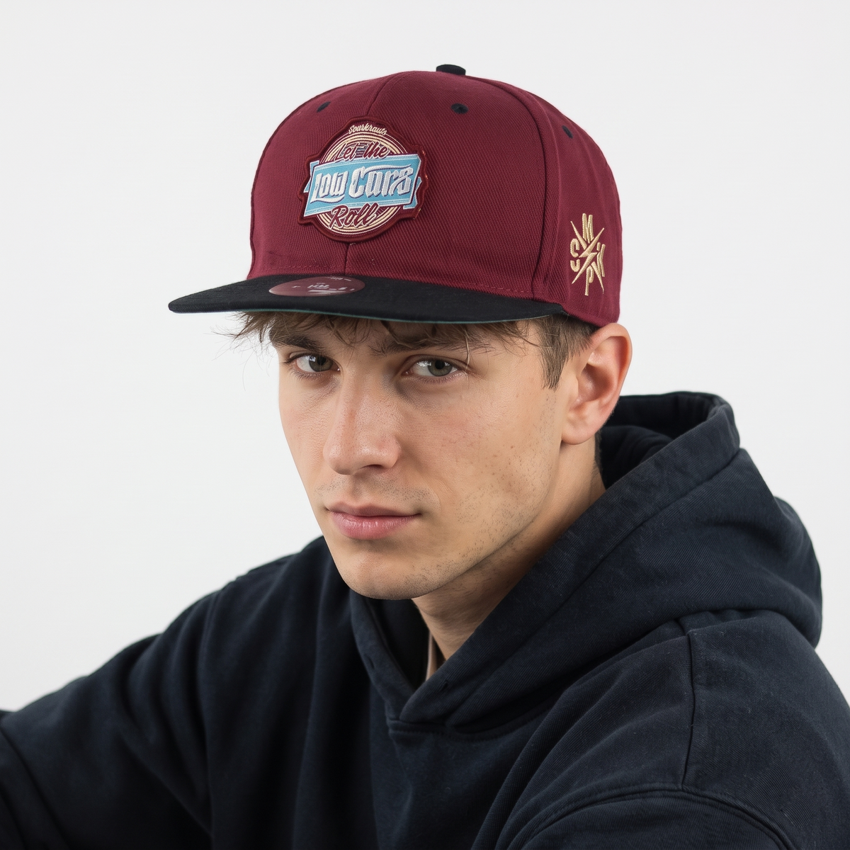 Thrifted Sourkrauts Burgundy & Black Embroidered Snapback Cap (Size 57–59 cm) | 10881