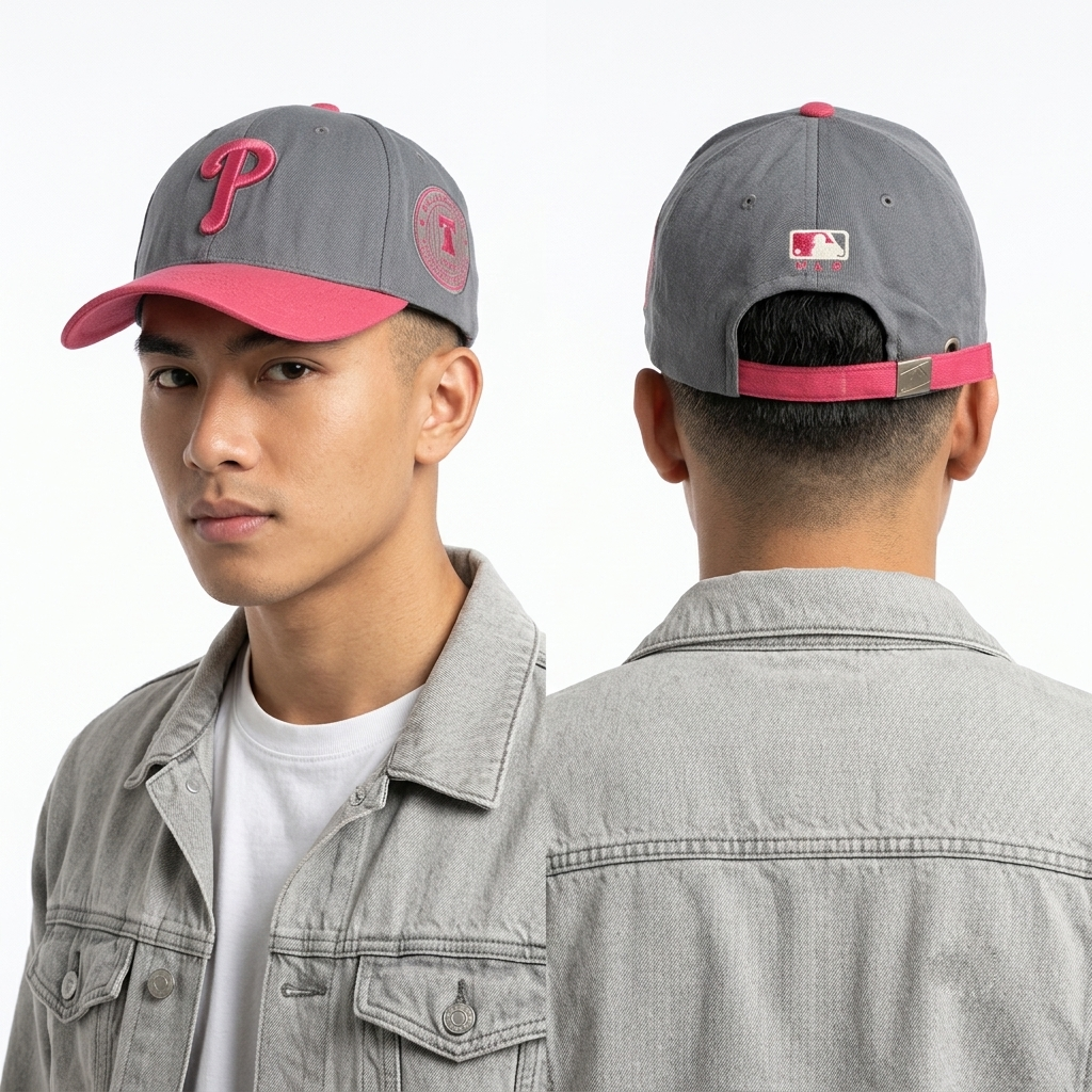 Thrifted MLB Philadelphia Phillies Veterans Stadium Patch Cap - Grey/Pink (57-58cm)|10633