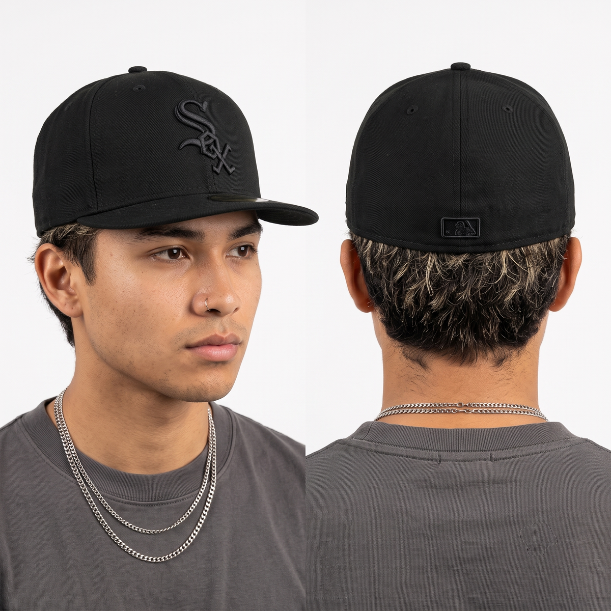 Thrifted New Era All-Black Sox Flat Brim Hat (59-60cm) | 10385