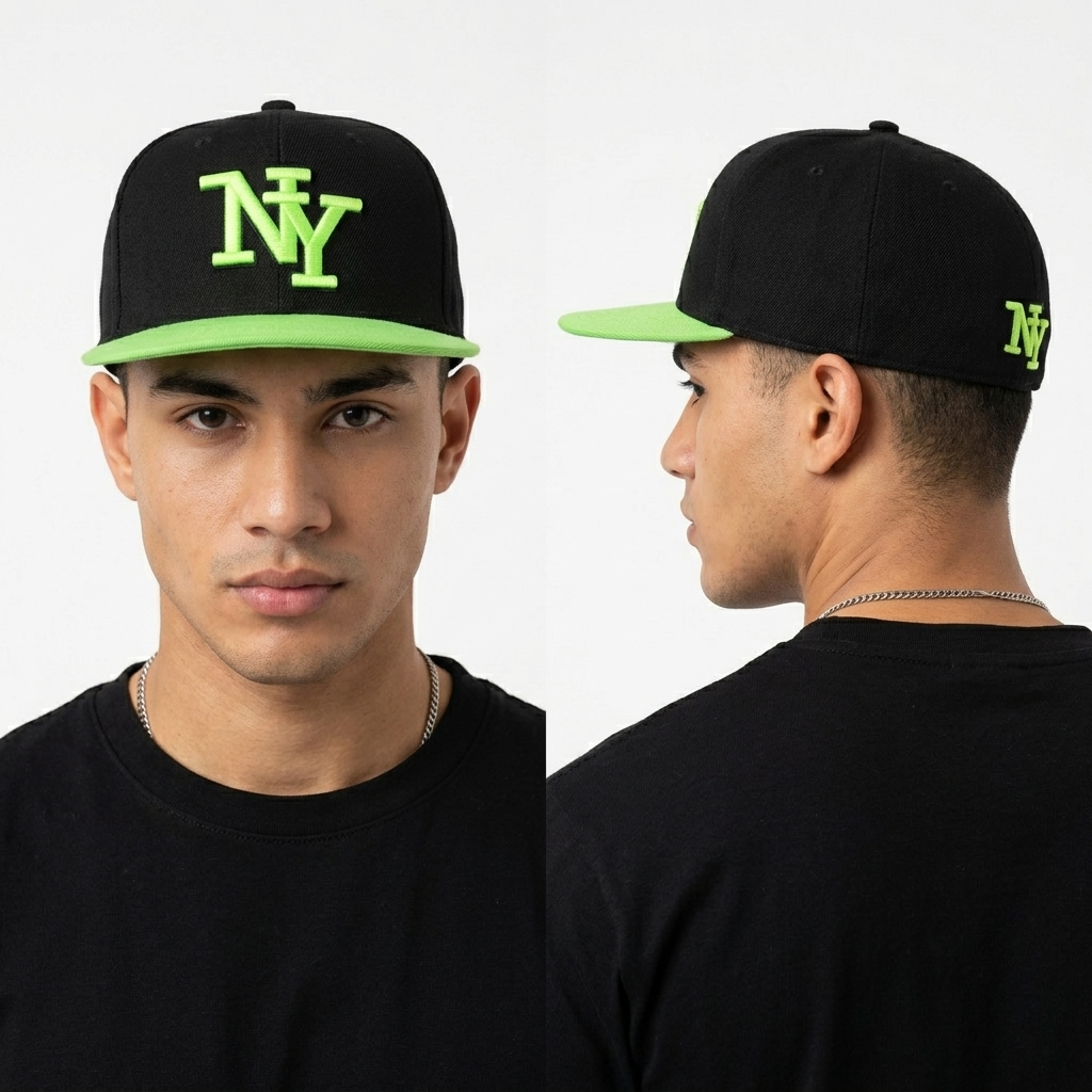Thrifted Streetwear Black Cap with Neon Green NY Embroidery (57 cm) |10692