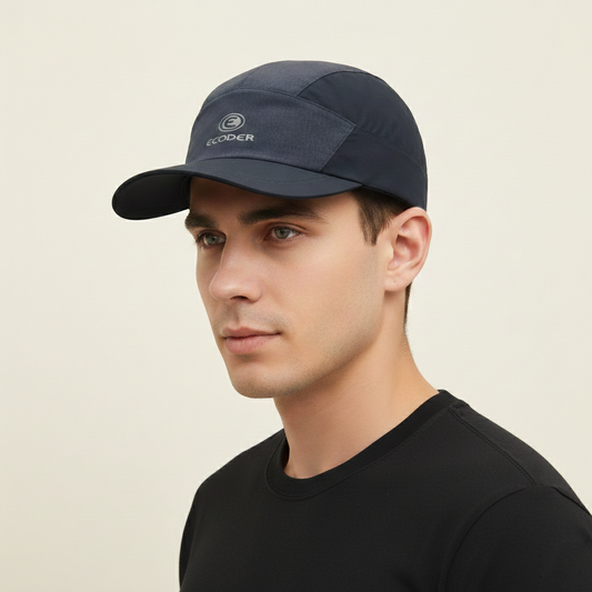 ECODER Korea 5-Panel Outdoor Camper Thrifted Cap - Navy Blue & Tan