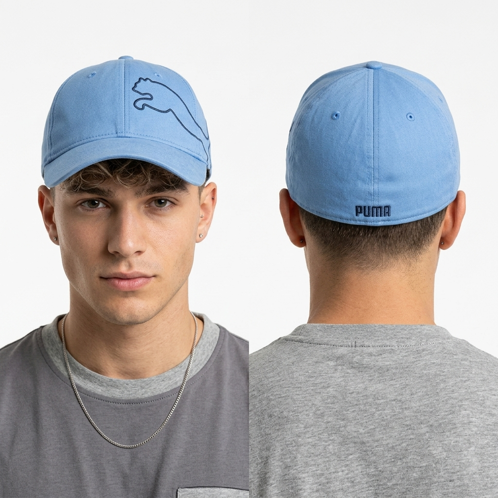 Thrifted Puma Big Cat Outline Light Blue Stretch-Fit Cap (56-57cm) |10676
