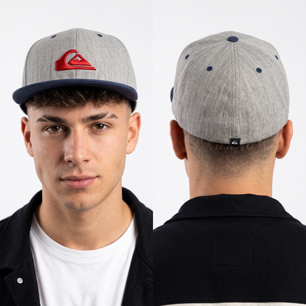 Thrifted Quiksilver Flexfit Flat Brim Cap – Heather Grey & Navy 57–58 cm |10662