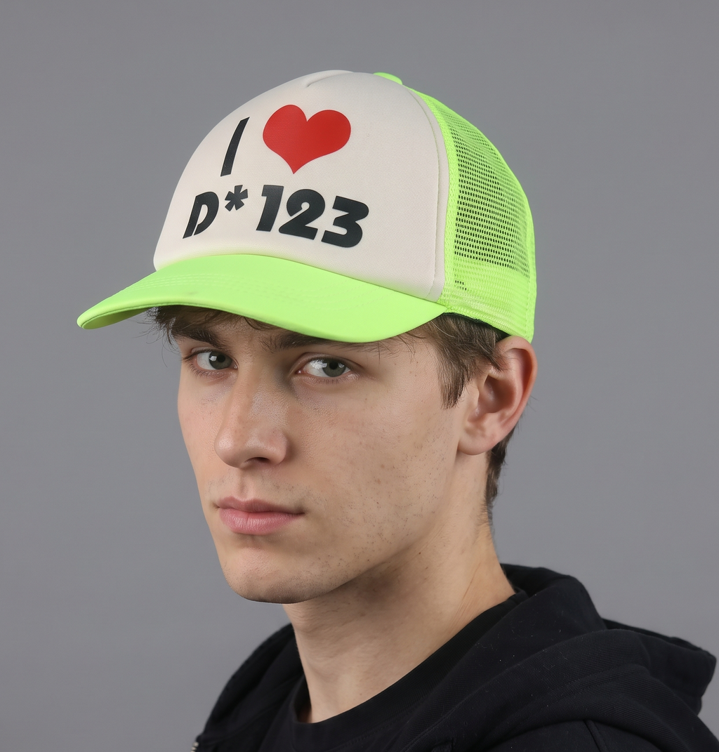 Thrifted "I Heart D* 123" Neon Green Graphic Trucker Hat  (56-58 cm) | 10757