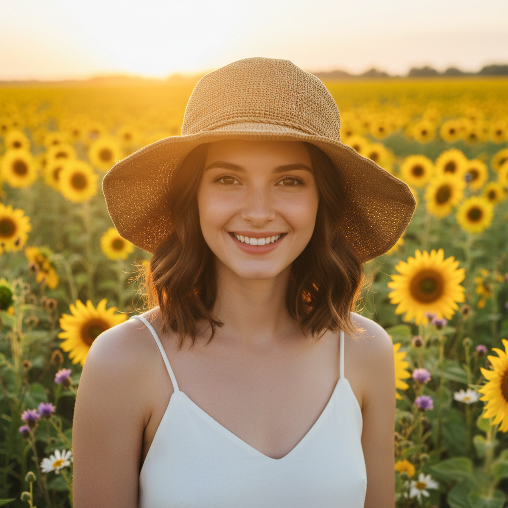 Elegant Sun Hat with Textured Crown & Smooth Brim
