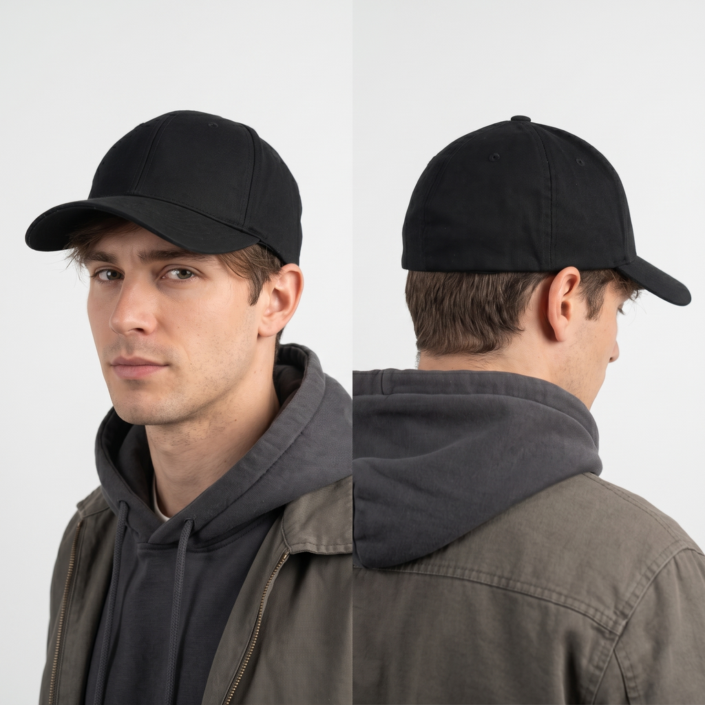 Thrifted Flexfit Yupoong Black Stretch-Fit Cap (Size 59–61 cm) | 10878