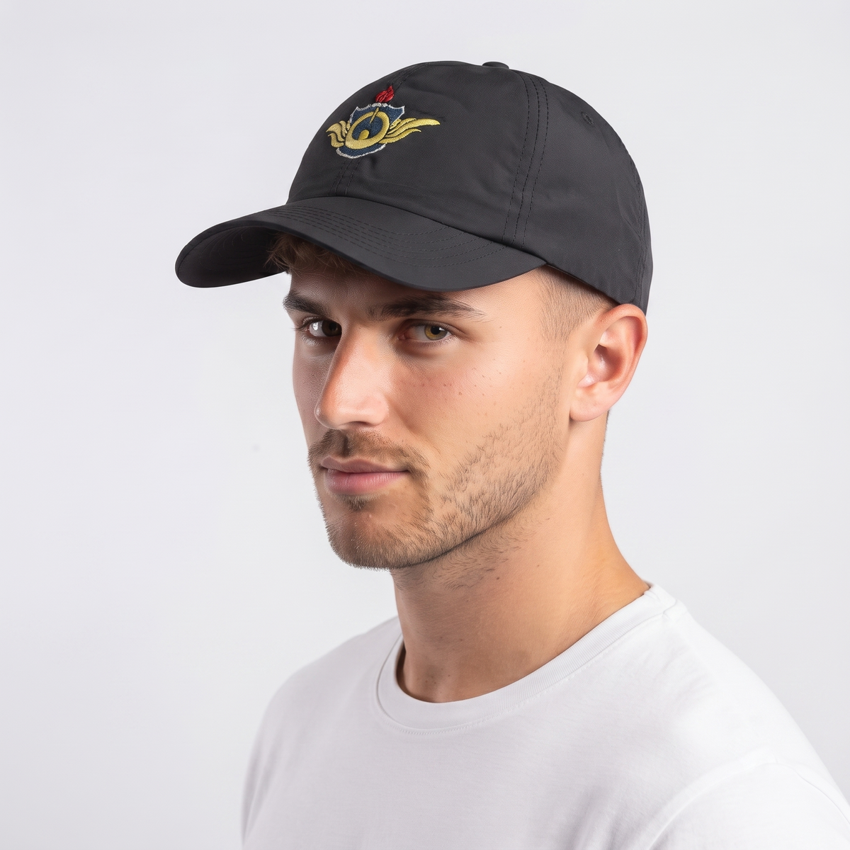 Thrifted Korean Official Crest Black Cap | Minimalist Nylon Strapback (58-60cm) | 10297