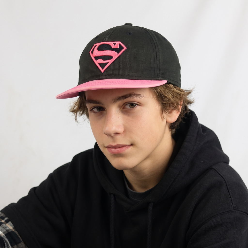 Thrifted Superman Black & Hot Pink Flat Brim Snapback Cap (Size 55–56 cm) | 10861