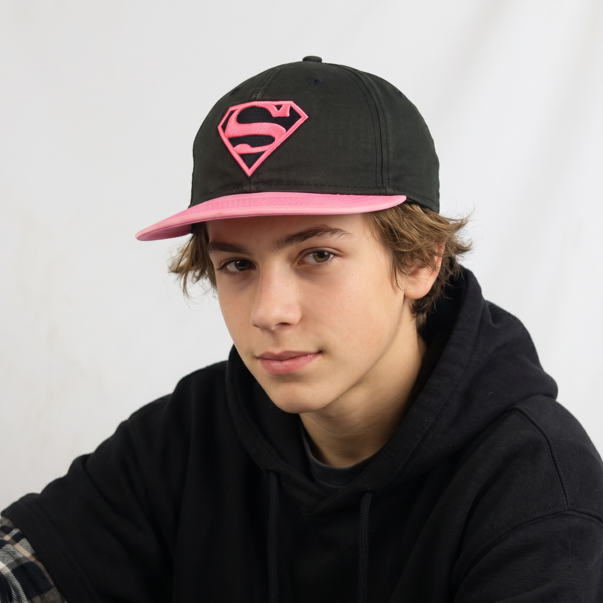Thrifted Superman Black & Hot Pink Flat Brim Snapback Cap (Size 55–56 cm) | 10861