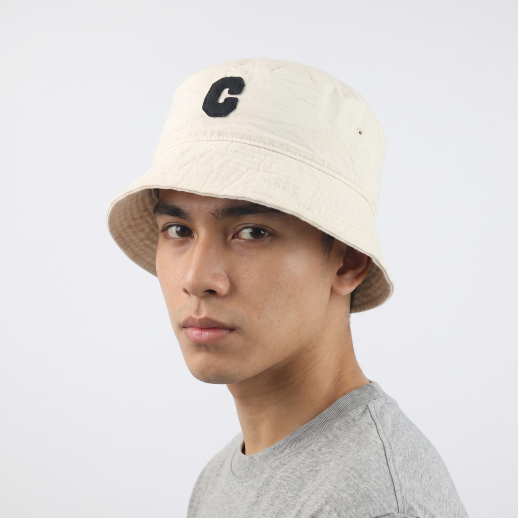 Thrifted CK Korea Canvas Bucket Hat | Minimalist Off-White Summer Hat (58-59cm)