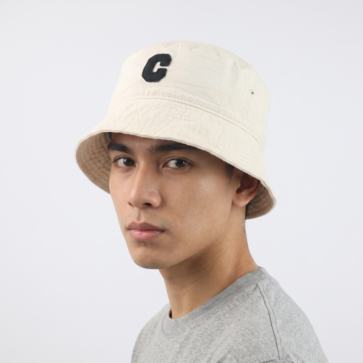 Thrifted CK Korea Canvas Bucket Hat | Minimalist Off-White Summer Hat (58-59cm)