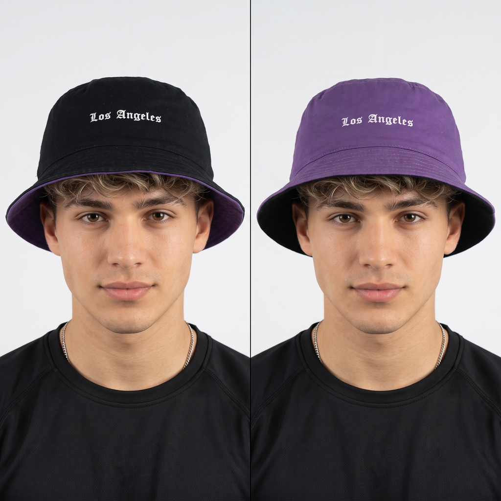 Thrifted 2-in-1 Purple & Black LA Bucket Cap (56cm)