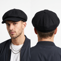 thrifted Vintage Baker Boy Hat Solid Black Cabbie Cap (57-59) | 10351