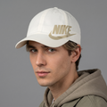 Thrifted Nike Swoosh Cream Canvas Cap - 6-Panel Adjustable Size OSFA (57-59cm) |10998