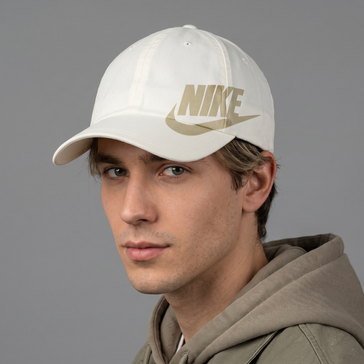 Thrifted Nike Swoosh Cream Canvas Cap - 6-Panel Adjustable Size OSFA (57-59cm) |10998