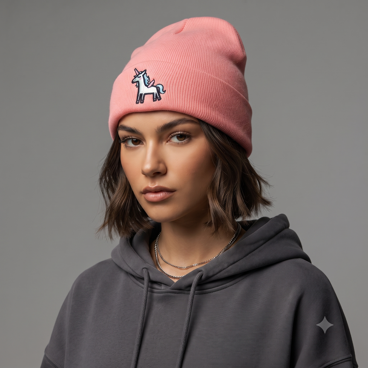 Thrifted H&M Pastel Pink Unicorn Knit Winter Hat (Adult OS)