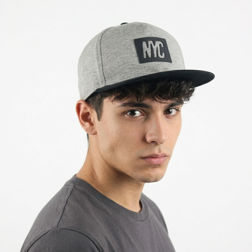 Thrifted NYC Rubber Patch Grey Cotton Jersey Snapback Cap (Size 56–58 cm) | 10873