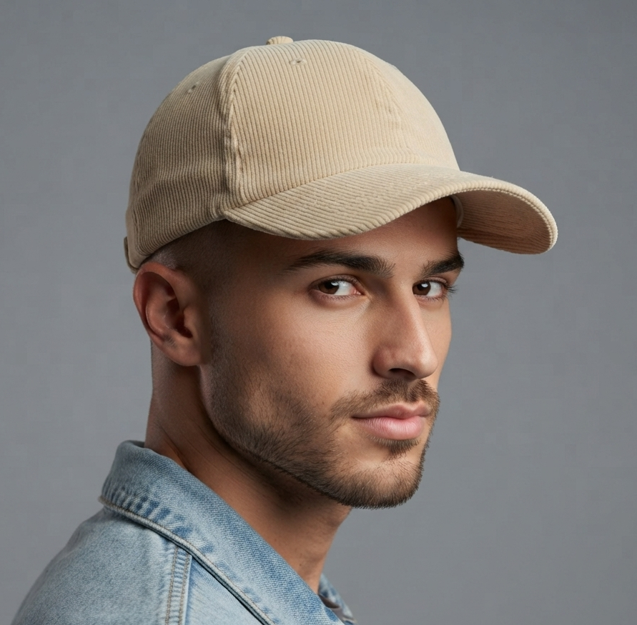 Thrifted Minimalist Cream Corduroy Strapback Dad Hat – 56-57cm | 10656