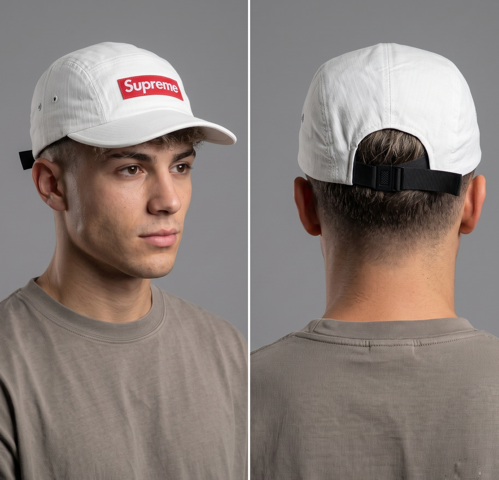 Thrifted Millitage Custom Streetwear Camp Cap with Supreme Box Logo  (56-57cm) | 10411
