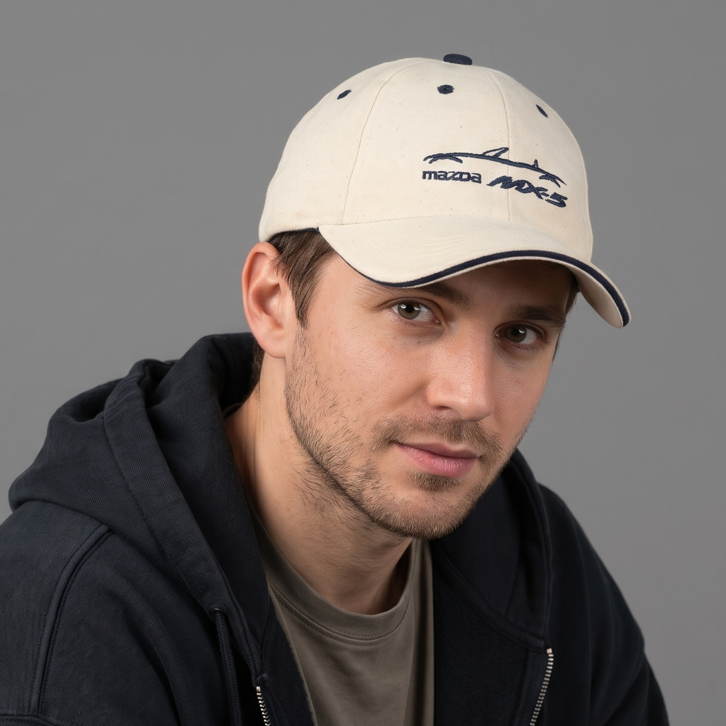 Thrifted Vintage US Basic Mazda MX-5 Embroidered Beige Baseball Cap (57-58 cm) | 11012