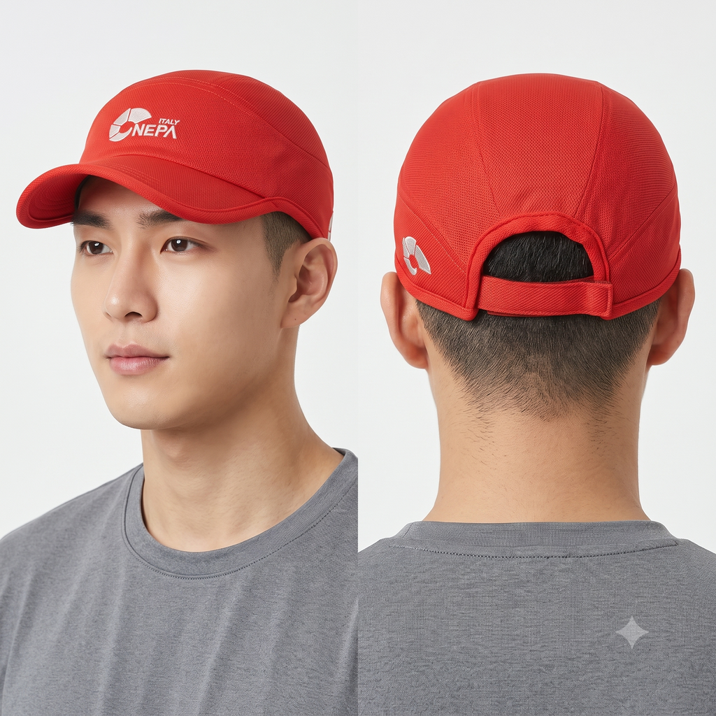 Thrifted NEPA Italy Red Nylon Athletic Cap | Curved Visor Outdoor Hat (58-60cm) | 10294