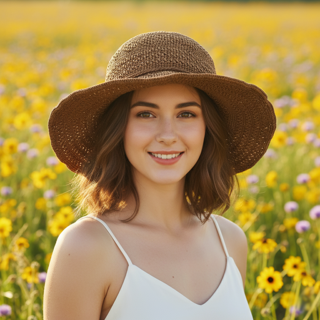 Woven Sun Hat in Chocolate Brown