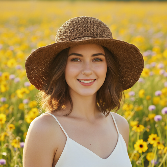 Woven Sun Hat in Chocolate Brown