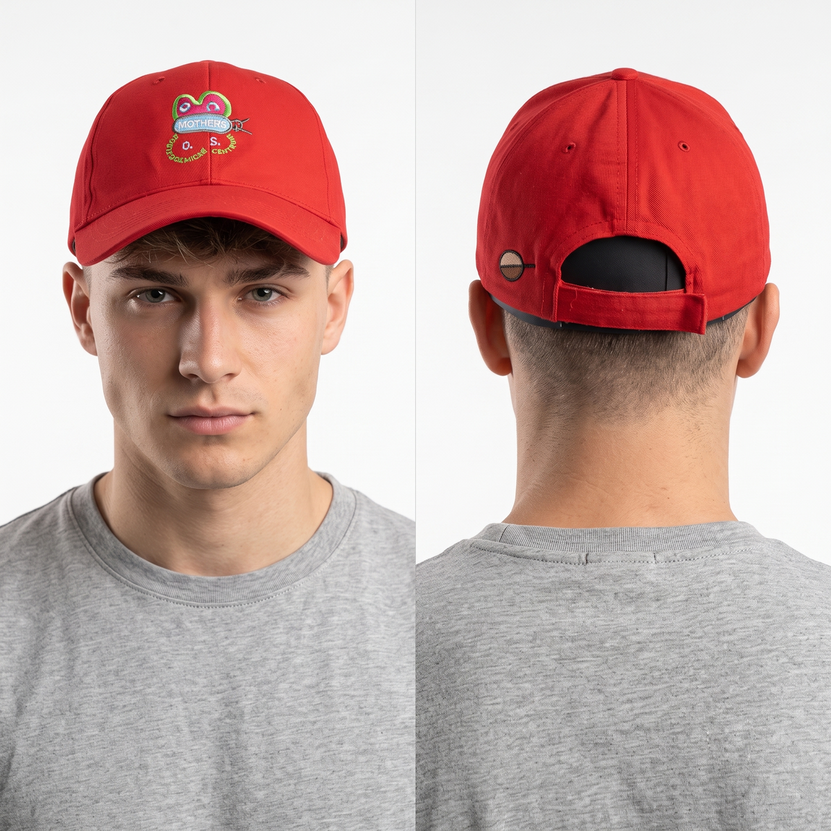 Thrifted Red Baseball Cap with Quirky Front Graphic (57-58cm) | 10593