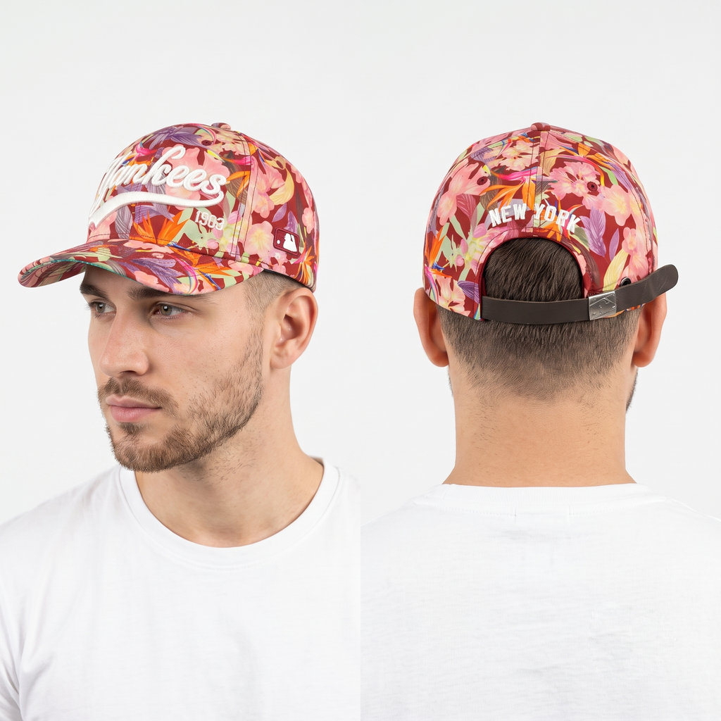 Thrifted MLB Yankees Floral Print Cap | Retro 1903 Script Strapback (58-60cm) | 10284