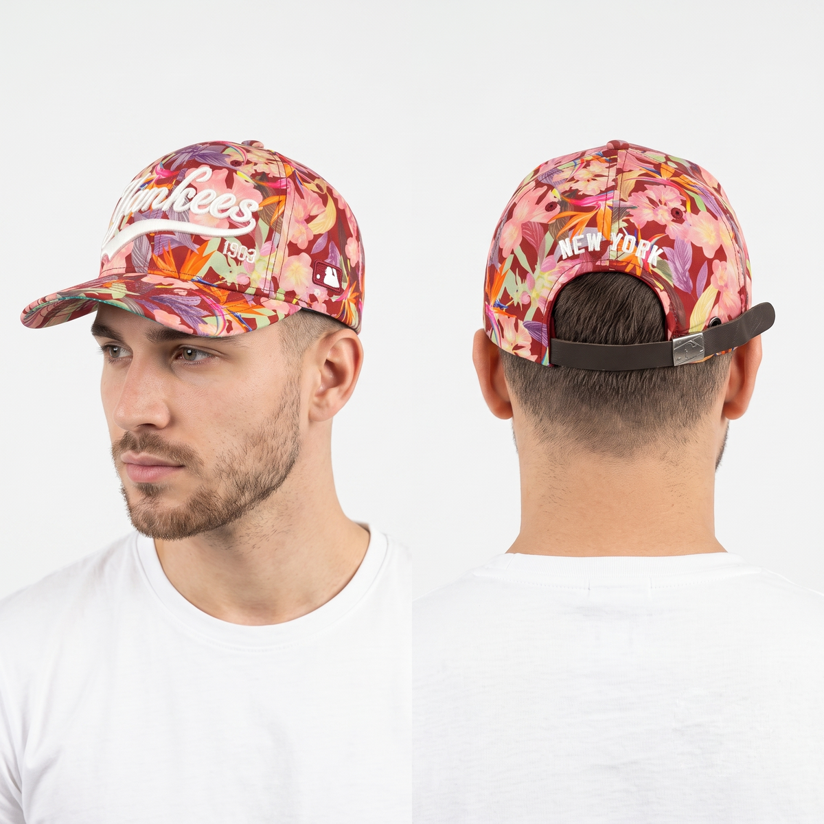 Thrifted MLB Yankees Floral Print Cap | Retro 1903 Script Strapback (58-60cm) | 10284