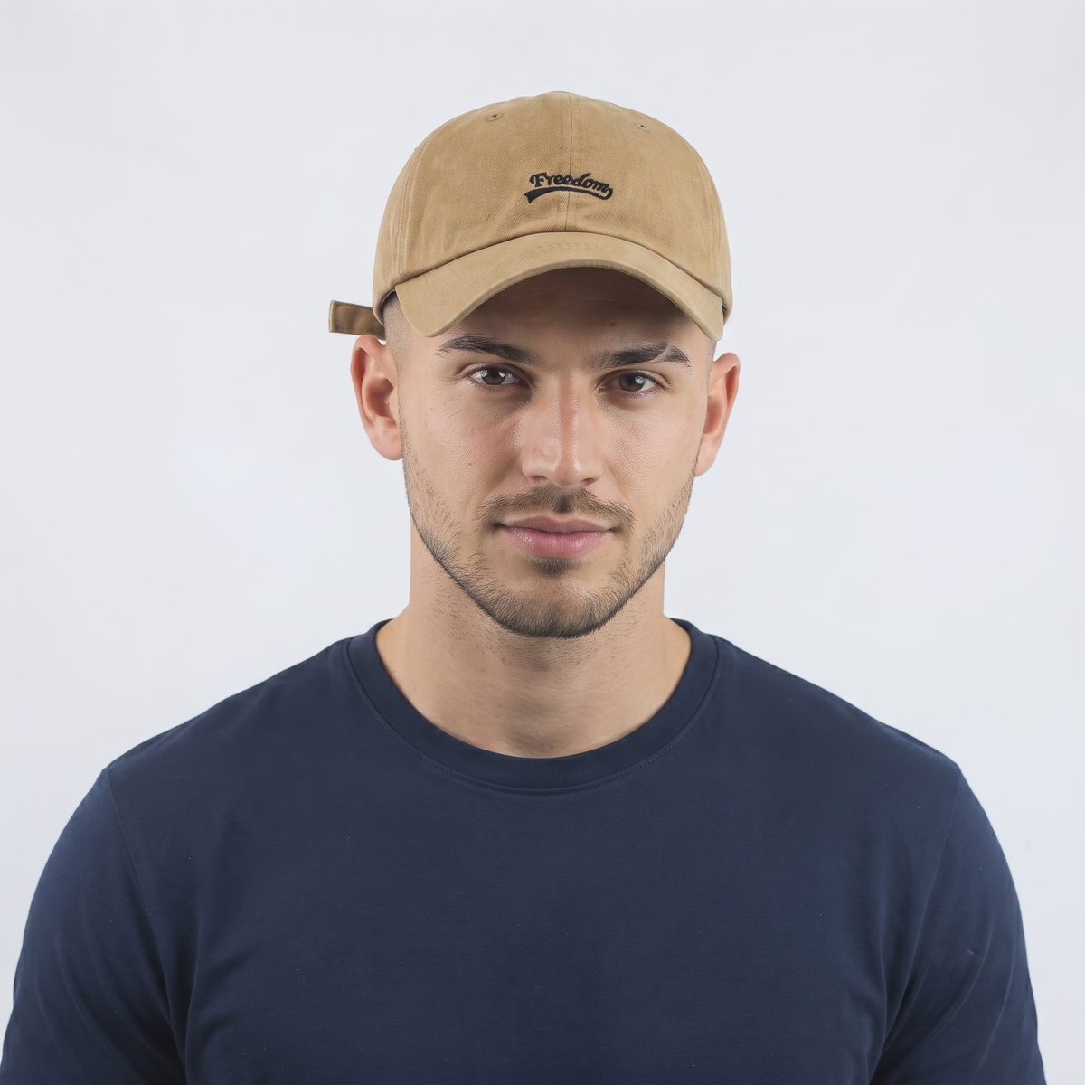 Thrifted Freedom Script Khaki Baseball Hat | Adjustable Metal Buckle Cap (58-60cm) | 10292