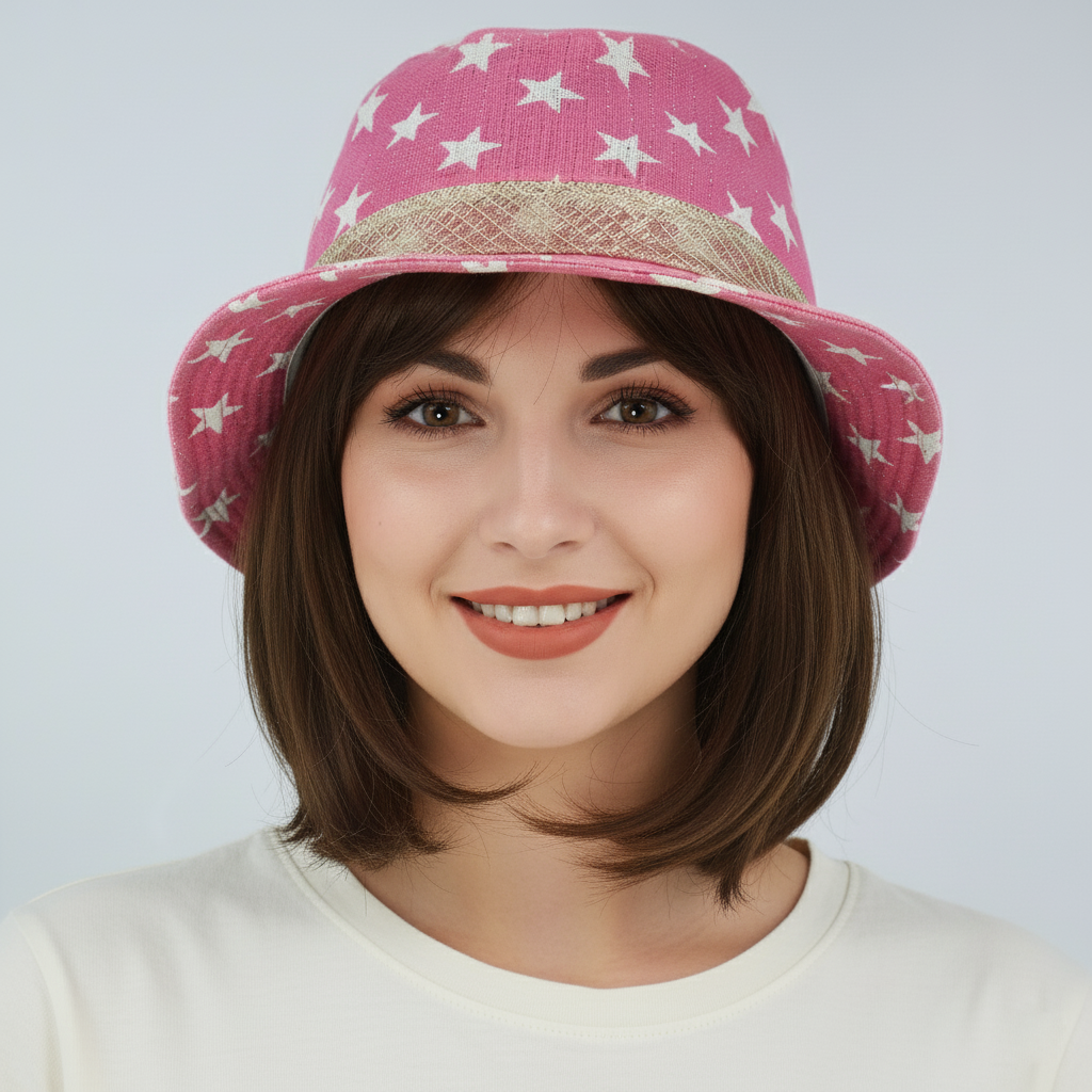 Sparkly Pink Star Hat - (YOUTH 54-56cm)